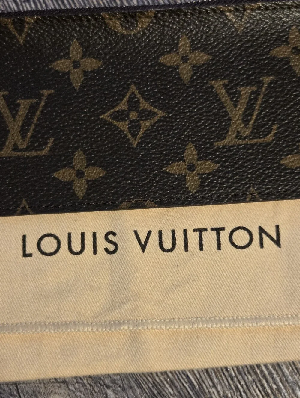 LOUIS VUITTON LV Monogram And Dust Bag Pouch Zipper Closure Blue Pull Beautiful